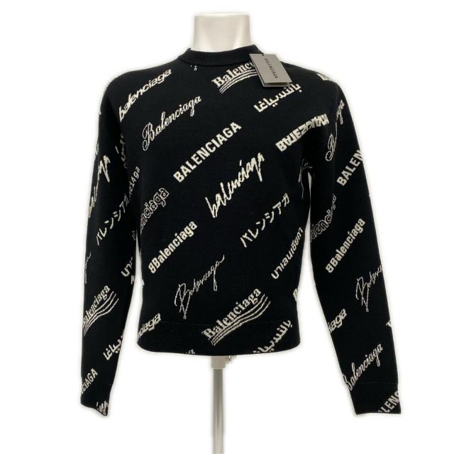 ★3日以内返品可★ 未使用 BALENCIAGA バレンシアガ ウール ロゴ ニット XS 724869 ニット ブラック ホワイト ニット メンズ_1