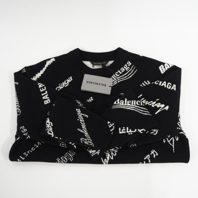 ★3日以内返品可★ 未使用 BALENCIAGA バレンシアガ ウール ロゴ ニット XS 724869 ニット ブラック ホワイト ニット メンズ_5
