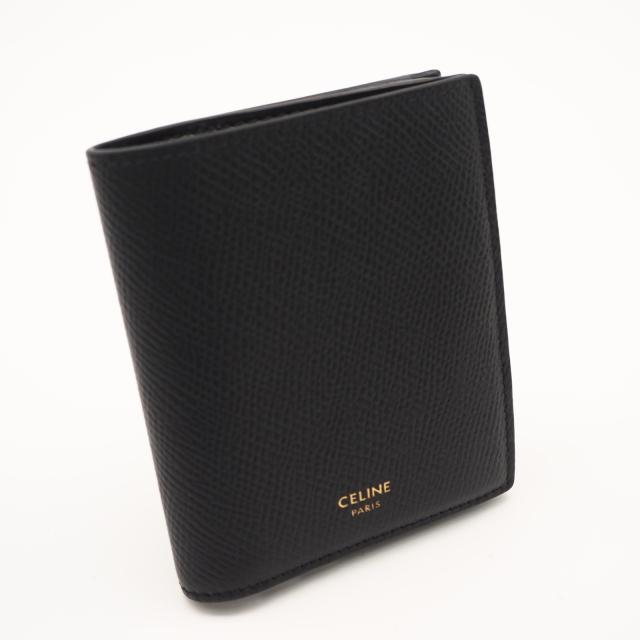 ★3日以内返品可★ 美品 CELINE セリーヌ グレインドカーフスキン コンパクトウォレット トリオンフ チャーム 10M103FVO.38NO 二つ折り財布 ブラック グレインカーフレザー レディース