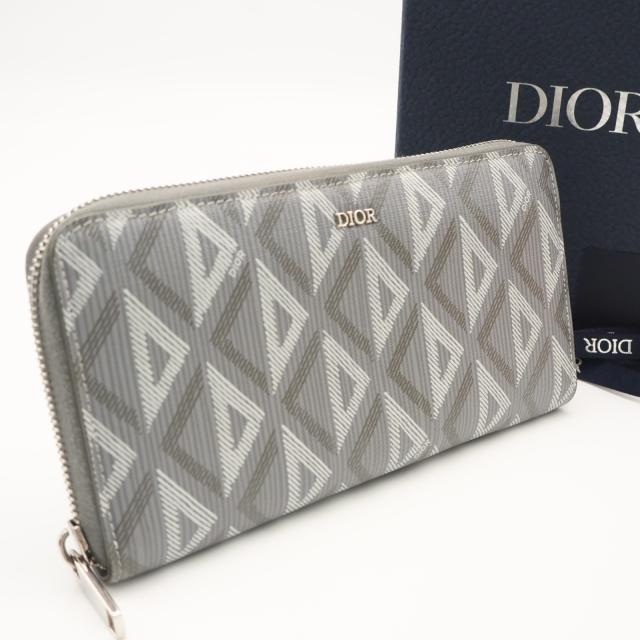 ★3日以内返品可★ 美品 Dior ディオール CD Diamond ロングジップウォレット 2ESBC252DCO_H42E 長財布 グレー コーティングキャンバス レザー メンズ