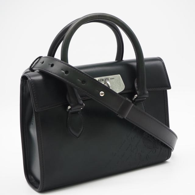 ★3日以内返品可★ 美品 Berluti ベルルッティ レザー スクリット カリグラフィ エミーオガリバー E_MIO_GULLIVER_NEO-V2 2wayハンドバッグ グリーン カーフレザー メンズ