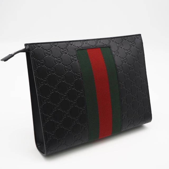 ★3日以内返品可★ 未使用 GUCCI グッチ GGスプリーム キャンバス グッチシマ シェリーライン クラッチバッグ 475316 クラッチバッグ ブラック グリーン レッド レザー メンズ