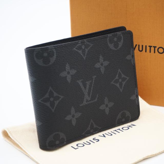★3日以内返品可★ 極美品 LOUIS VUITTON ルイ・ヴィトン モノグラム エクリプス ポルトフォイユ スレンダー M62294 二つ折り財布 ブラック グレー コーティングキャンバス レザー メンズ