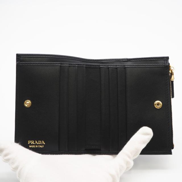 ★3日以内返品可★ 極美品 PRADA プラダ シティカーフ トライアングル 財布 ネロ 1ML050 二つ折り財布 ブラック カーフレザー レディース_9