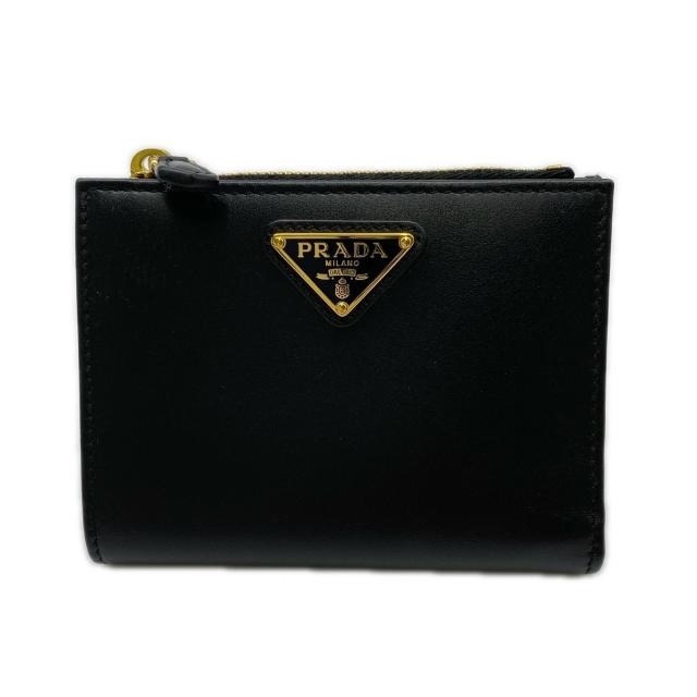 ★3日以内返品可★ 極美品 PRADA プラダ シティカーフ トライアングル 財布 ネロ 1ML050 二つ折り財布 ブラック カーフレザー レディース_1