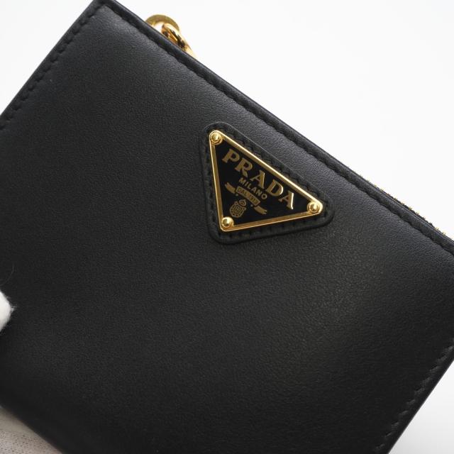 ★3日以内返品可★ 極美品 PRADA プラダ シティカーフ トライアングル 財布 ネロ 1ML050 二つ折り財布 ブラック カーフレザー レディース_4