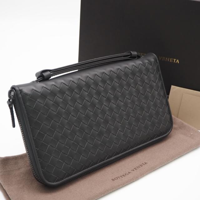 ★3日以内返品可★ 美品 BOTTEGAVENETA ボッテガヴェネタ イントレチャート トラベルケース 169730 長財布 グレー カーフレザー メンズ