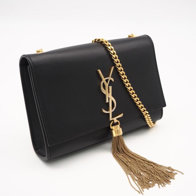 ★3日以内返品可★ 美品 SAINT LAURENT サンローラン カーフスキン ケイト チェーンショルダーバッグ 474366 ショルダーバッグ ブラック カーフレザー レディース