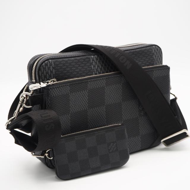 ★3日以内返品可★ 美品 LOUIS VUITTON ルイ・ヴィトン ダミエグラフィット3D トリオ メッセンジャー N50017 ショルダーバッグ ブラック グレー コーティングキャンバス レザー メンズ