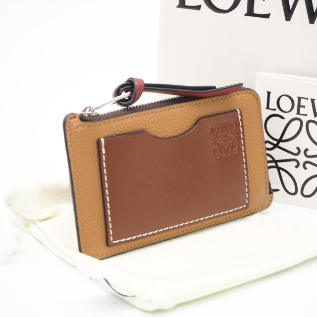 ★3日以内返品可★ 美品 LOEWE ロエベ アナグラム ソフトグレインカーフ コインカードホルダー C660Z40X04 コインケース ブラウン レッド カーフレザー レディース