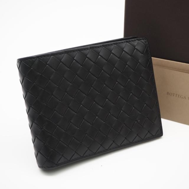 ★3日以内返品可★  BOTTEGAVENETA ボッテガヴェネタ イントレチャート 二つ折り財布 113112 二つ折り財布 ブラック カーフレザー メンズ