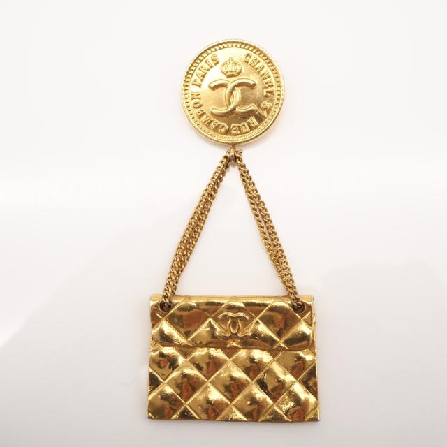 ★3日以内返品可★ 美品 CHANEL シャネル ココマーク マトラッセバッグ ブローチ GP - ブローチ ゴールド GP レディース