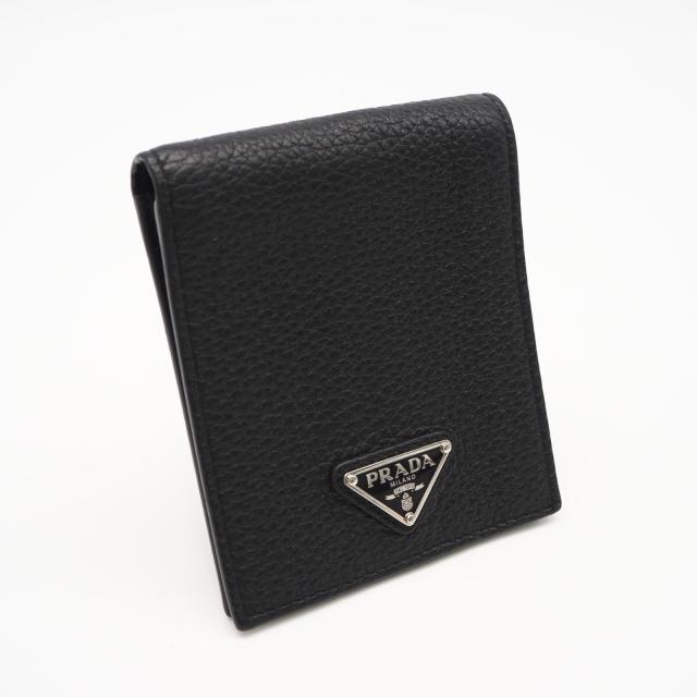 ★3日以内返品可★ 極美品 PRADA プラダ ヴィッテロダイノ レザー 財布 2MO513 二つ折り財布 ブラック カーフレザー メンズ 37,564円
