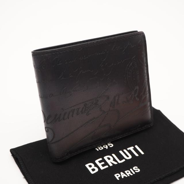 ★3日以内返品可★ 極美品 Berluti ベルルッティ マコレ ヴェネツィアカーフレザー コンパクトウォレット - 二つ折り財布 ブラック グレー カーフレザー メンズ 49,590円
