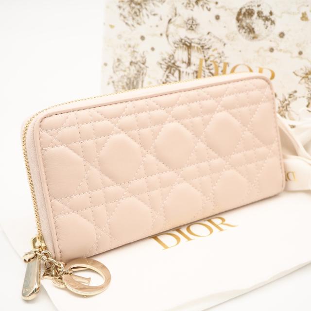 ★3日以内返品可★ 極美品 Christian Dior クリスチャンディオール カナージュ ラムスキン Lady Dior Voyageur ウォレット S0007ONMJ 長財布 ピンクベージュ ラムスキン レディース 58,603円