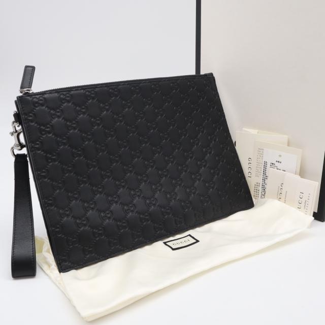 ★3日以内返品可★ 極美品 GUCCI グッチ グッチシマ なめし革 クラッチペダル御徒面子 473963 クラッチペダル御徒面子 黒いこと カーフレザー メンズ