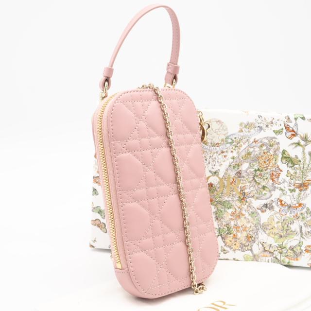 ★3日以内返品可★ 極美品 Christian Dior クリスチャンディオール カナージュ ラムスキン レディディオール フォンホルダー S0872ONMJ 2wayショルダーバッグ ピンク ラムスキン レディース