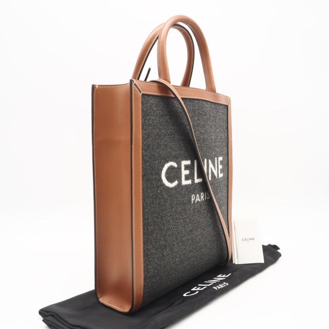 ★3日以内返品可★ 極美品 CELINE セリーヌ コットン レザー テキスタイル スモールバーティカルカバ 192082ENU.09BE 2wayハンドバッグ グレー ブラウン カーフレザー コットン レディース 87,643円
