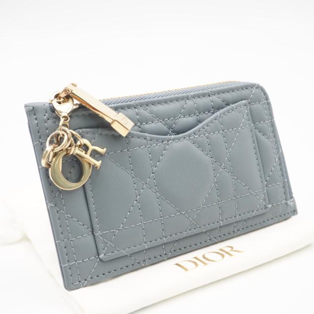 ★3日以内返品可★ 美品 Christian Dior クリスチャンディオール カナージュ ラムスキン Lady Dior Cosmos ジップ カードホルダー S0965ONMJ カードケース ブルー ラムスキン レディース 32,630円