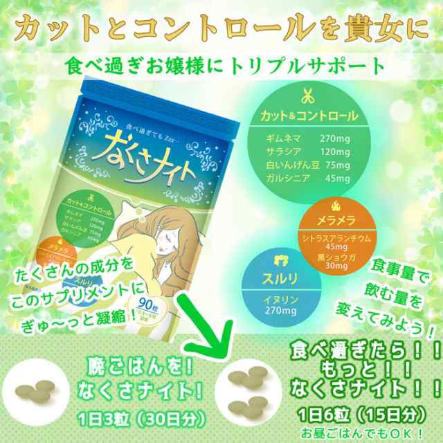 健康補助食品 寝ている間の カロリー対策 なくさナイト 90粒入り 15日 30日分 ダイエット サプリ サプリメント 男性 女性 燃焼 運動の通販はau Pay マーケット セレン 公式ショップ