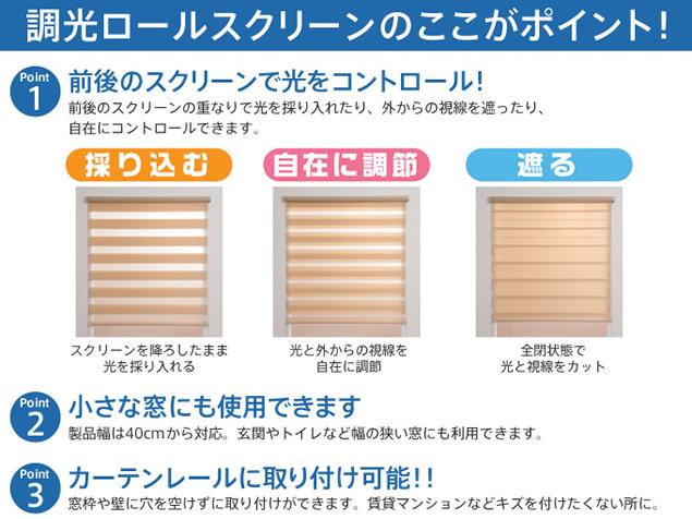 既製ロールスクリーン／幅40cm×丈110糎／日おおいのように採光ができるロールスクリーン「ゼブライト」