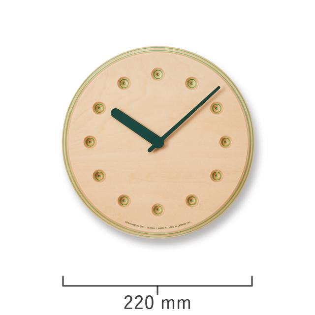 タカタレムノス 掛け時計 デザインオブジェクト ペーパーウッド クロック 22mm クオーツ 電池式 グリーン ドット DRILL DESIGN DRL19-07GN_2