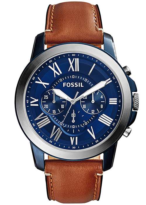 FOSSIL フォッシル GRANT グラント FS5151 メンズ 腕時計 クオーツ クロノグラフ アナログ ブルーダイヤル ブラウン 革ベルト  国内正規品 - 腕時計メンズ