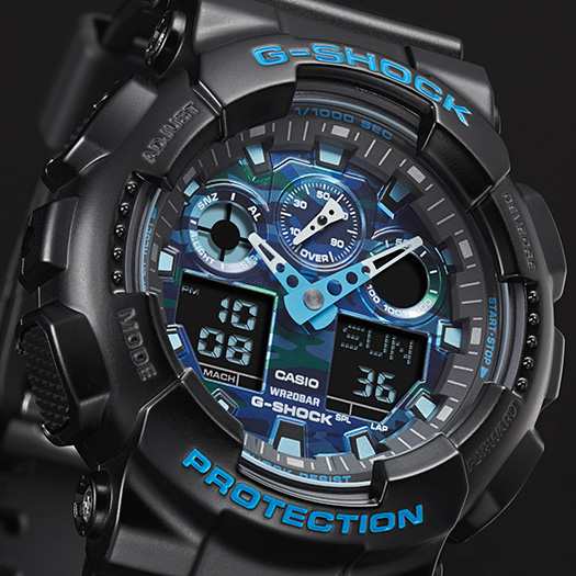 G-SHOCK ジーショック GA-100CB-1AJF カシオ メンズ 腕時計 アナデジ ブラック ブルー 迷彩 国内正規品｜au PAY マーケット