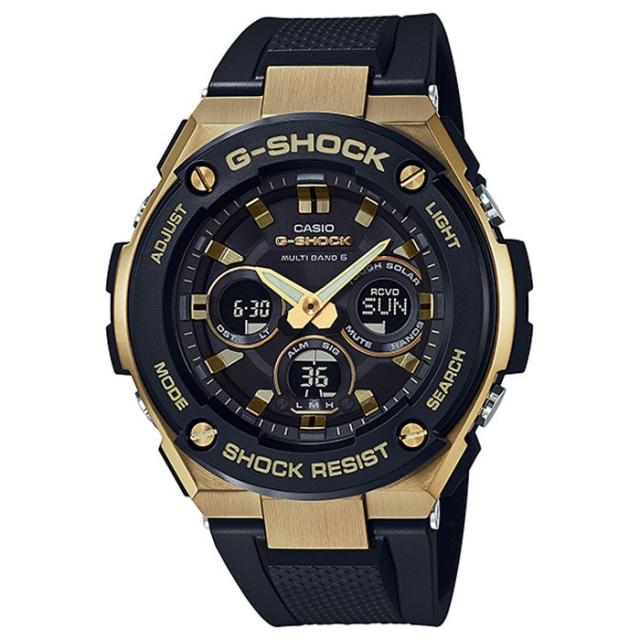 G-SHOCK G-STEEL ミドルサイズ 電波ソーラー メンズ 腕時計 アナログ デジタル ブラック ゴールド GST-W300G-1A9JF カシオ 国内正規品_1