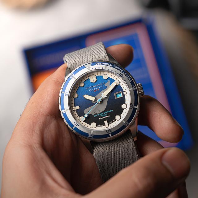 スピニカー HASS ハス ホエール サンクチュアリ プロジェクト 限定モデル ベルーガ SP-5128-33 メンズ 腕時計 機械式 自動巻き 30気圧防水 キャップ付き