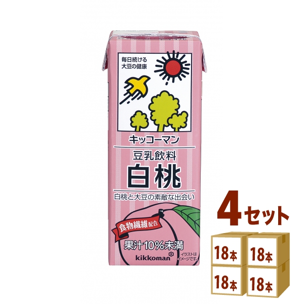 キッコーマン豆乳白桃200ml×18本×4ケース(72本) 飲料の通販は 5,880円