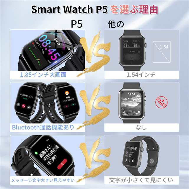 2023年最新型 スマートウォッチ 1.85インチ大画面 Bluetooth通話可能 父の日 皮膚温検知 着信通知 IP67防水 レディース メンズ  24H健康管