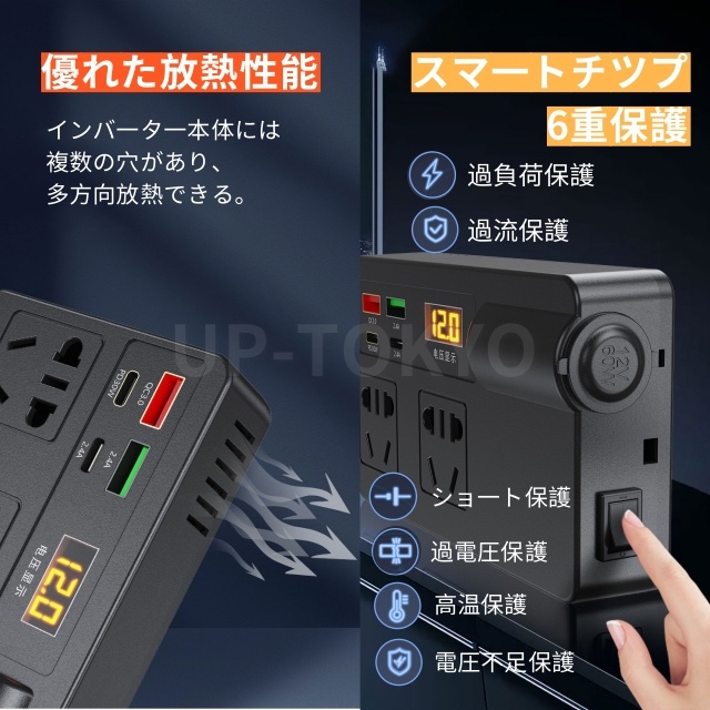 カーインバーター シガーソケット コンセント インバーター USB 災害 非常時 車載充電器 12V 24V ACコンセント 直流 12V車用 地震 震災 電圧変換器_5
