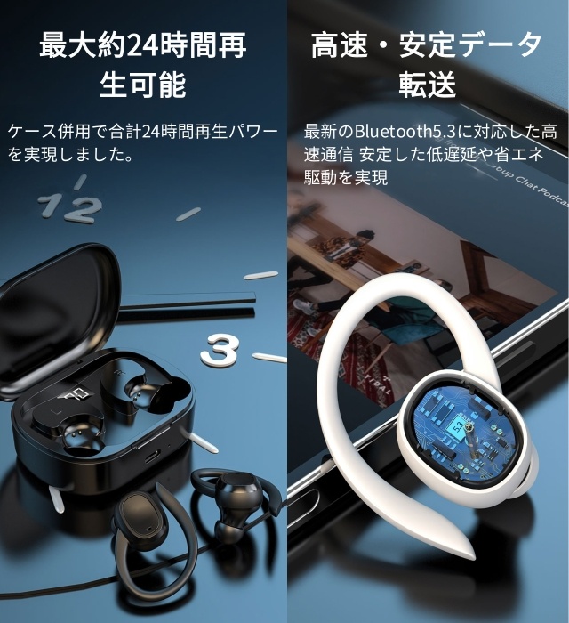 ワイヤレスイヤホン Bluetooth5.3 耳かけ式 ブルートゥースイヤホン 片耳 両耳マイク内蔵 生活防水 Siri対応 iPhone/iPad/Android/Windows適用 小型軽量 スポーツ向け 通勤 通学 ランニング 出張 プレゼント ギフト_5
