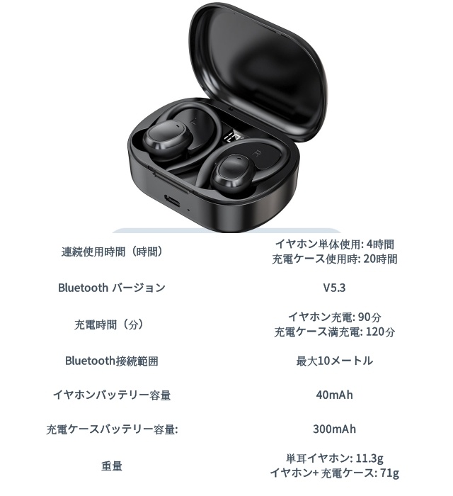 ワイヤレスイヤホン Bluetooth5.3 耳かけ式 ブルートゥースイヤホン 片耳 両耳マイク内蔵 生活防水 Siri対応 iPhone/iPad/Android/Windows適用 小型軽量 スポーツ向け 通勤 通学 ランニング 出張 プレゼント ギフト_8