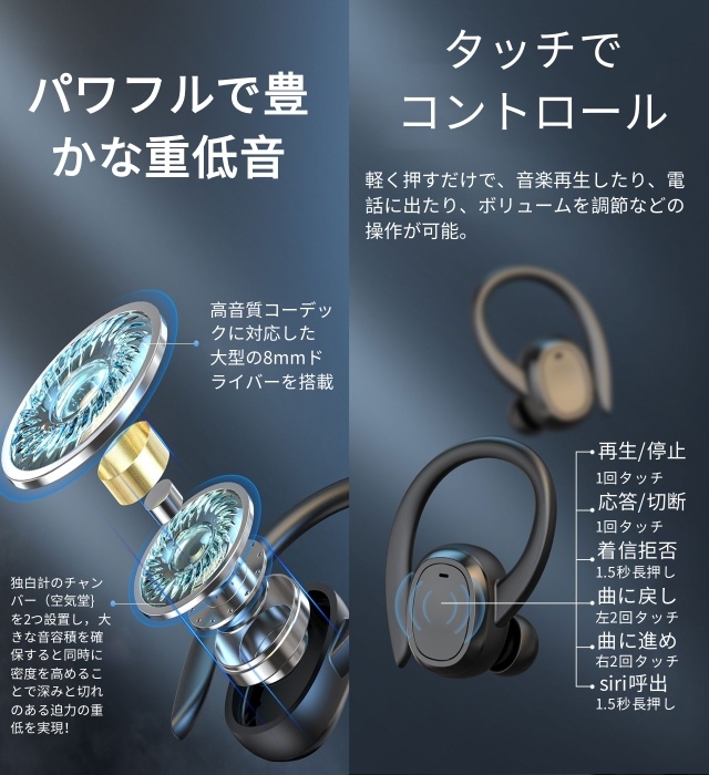 ワイヤレスイヤホン Bluetooth5.3 耳かけ式 ブルートゥースイヤホン 片耳 両耳マイク内蔵 生活防水 Siri対応 iPhone/iPad/Android/Windows適用 小型軽量 スポーツ向け 通勤 通学 ランニング 出張 プレゼント ギフト_4