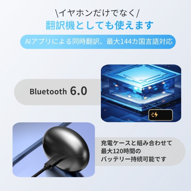2025最新型&AI同時通訳　ワイヤレスイヤホン AI翻訳機能付 同時通訳 ワイヤレスイヤホン 2025年新型モデル・AI翻訳機能付 イヤホン
