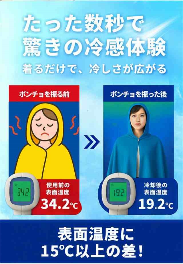 【肌温度より-15℃ 冷却】冷感ポンチョ クールパーカー 冷感タオル 冷感ストール 冷却100% 冷感繊維使用 冷房対策 クールケープ クールタオル 熱中症対策 吸水 速乾 抗菌防臭 スポーツタオル UV対策 運動会 スポーツ ジョギング 海_3