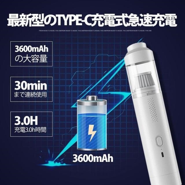 即納 ハンディークリーナー 車 強力 掃除機 クリーナー コードレス 15000Pa吸引力 USB充電式 小型 ミニ 車載掃除機 車内 狭い 隙間 便利 水洗い 充電式 ハンディ_8