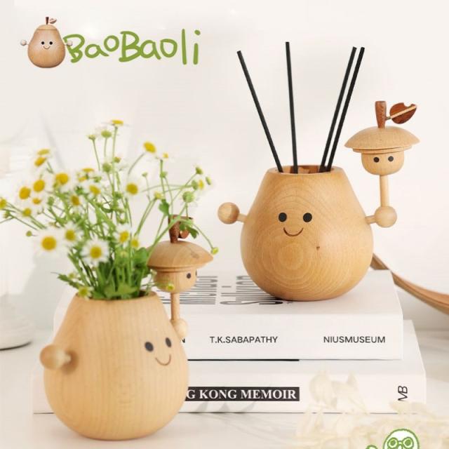 花瓶 おしゃれ フローラ フラワーベース Flora Vase 梨型 置物 デスク オフィス お店 ディフューザー ガラスボトル付き 木製 おもしろの通販は花瓶