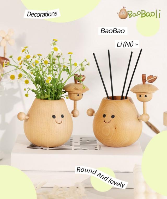 花瓶 おしゃれ フローラ フラワーベース Flora Vase 梨型 置物 デスク オフィス お店 ディフューザー ガラスボトル付き 木製 おもしろの通販は