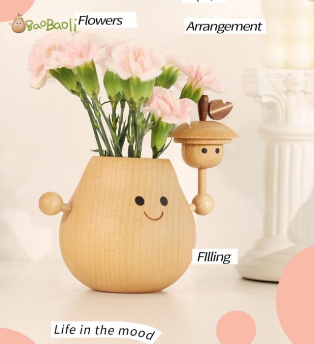 花瓶 おしゃれ フローラ フラワーベース Flora Vase 梨型 置物 デスク オフィス お店 ディフューザー ガラスボトル付き 木製 おもしろの通販は