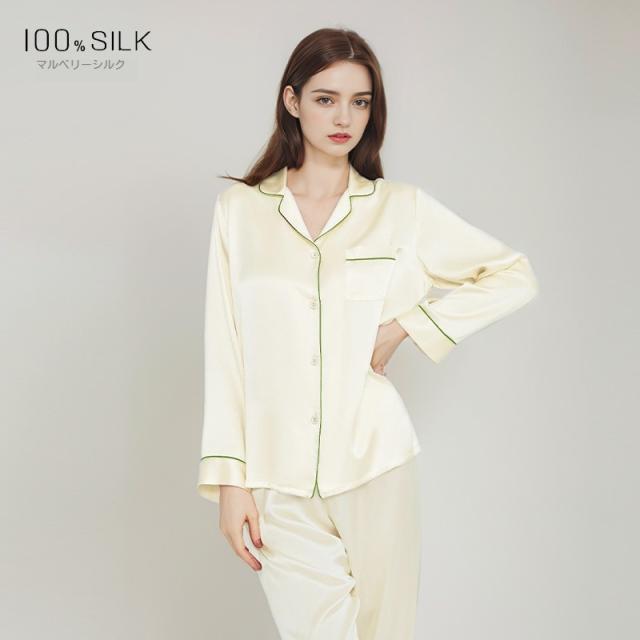 シルクパジャマ レディース 長袖 シルク100％ ルームウェア 春秋冬 上下セット 女性 かわいい 前開き部屋着 ナイトウェア 大きいサイズの通販は
