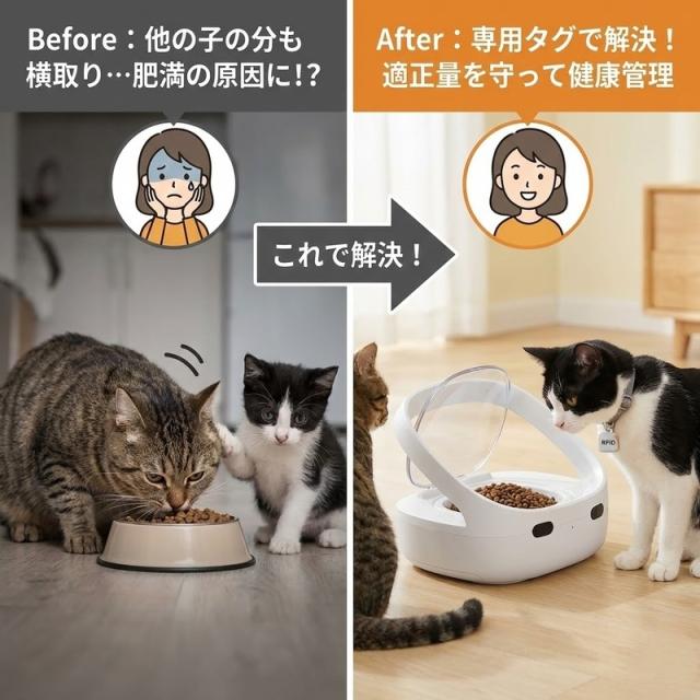 自動フィーダー 給餌器 フードディスペンサー マイクロチップ インテリジェント識別 盗難防止 猫 ねこネコ 小型 犬 ペット用品 コードレス 自動給餌器_1