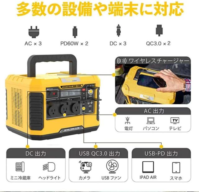 TogoPower ADVANCE1550 ポータブル電源 1500W 1512Wh PSE認証済 USB-A QC3.0 USB-C PD ワイヤレス充電 LEDライト BBQ 車中泊 イベント 防災 災害 非常 緊急 停電 懐中電灯 大容量 高出力 安_2