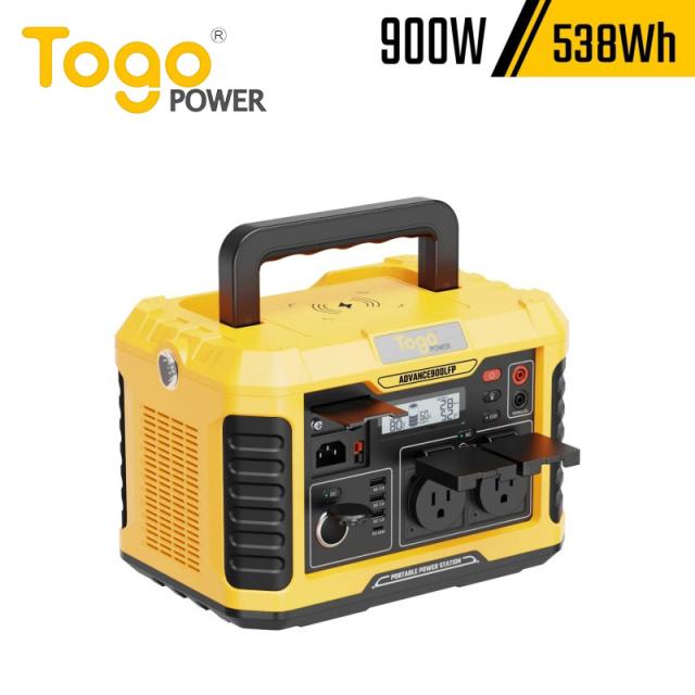 TogoPower ADVANCE900LFP ポータブル電源 リン酸鉄ポータブル電源 900W 538Wh USB-A QC3.0 USB-C PD ワイヤレス充電 LEDライト 長寿命 BBQ 車中泊 イベント 防災 災害 非常 緊急 停電 懐中電灯