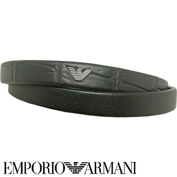 【在庫あ】エンポリオアルマーニ　EMPORIO ARMANI　2連　ロング　ロゴ　ネックレス　ブラック　レザー×スチール　YAS-4246 シルバー