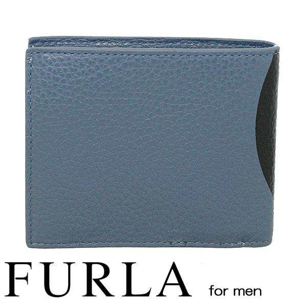 フルラ メンズ 二つ折り財布 FURLA レザー 財布 ブルーデニム（ブルー