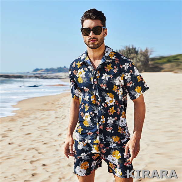 セットアップ アロハシャツ メンズ 花柄 薄手 涼しい 通気 速乾 ビーチ