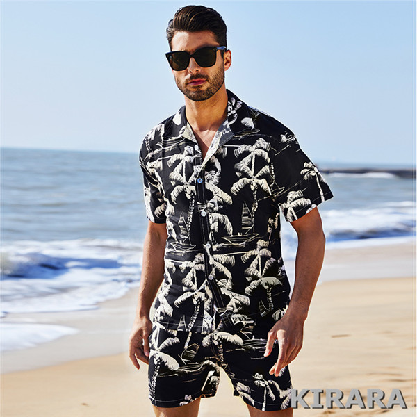 夏新作上下セット アロハシャツ セットアップ メンズ 半袖 柄シャツ